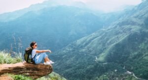 Woman looking at mountains