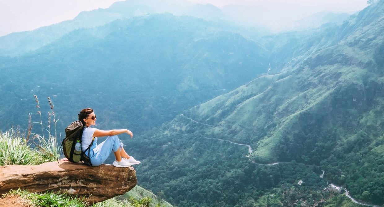 Woman looking at mountains